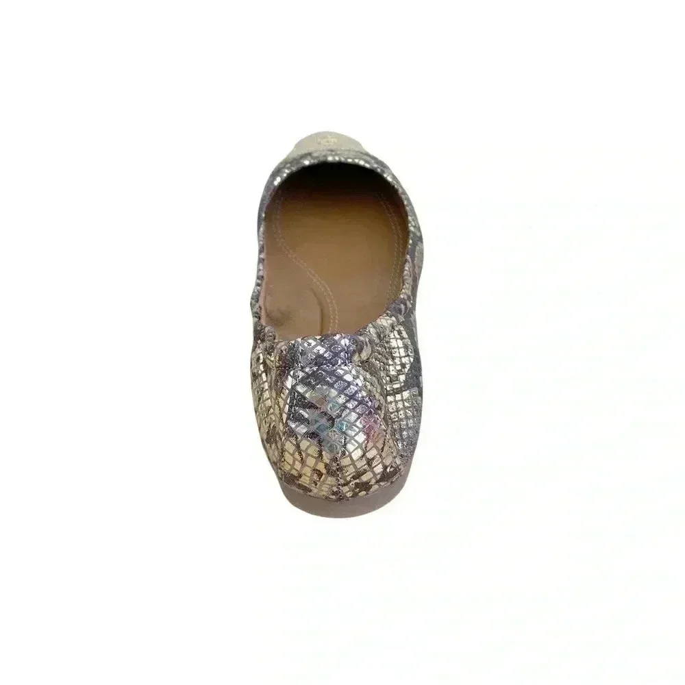 Tory Burch Gold Roccia Ballet Flats Shoes Size 6 Cap Toe Snakeprint Classic